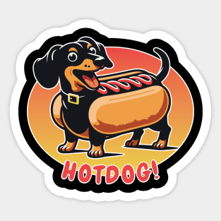 Wiener Dog Hotdog | Long Dachshund Black & Tan Dog in Bun Suit | Sausage Dog Sticker